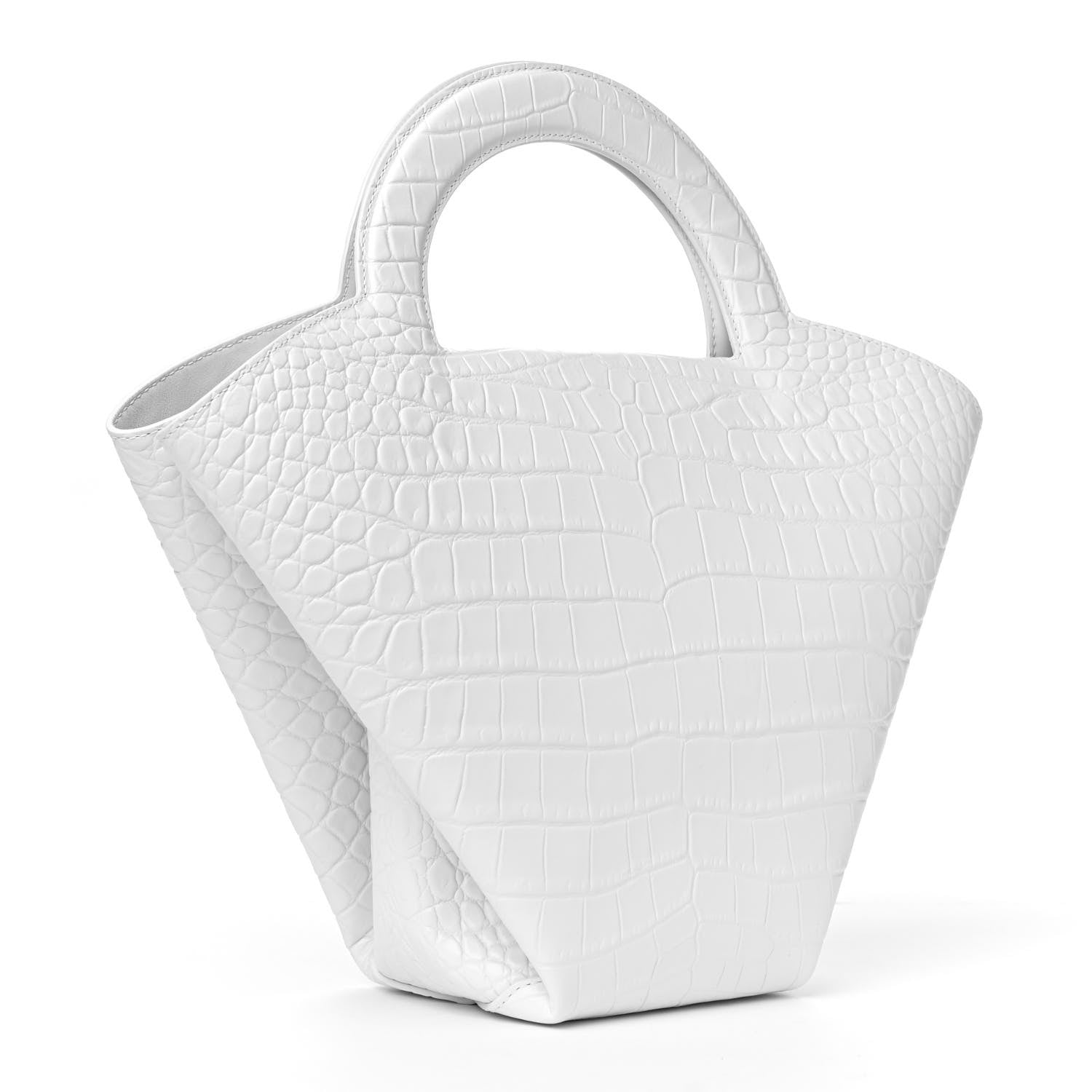 Bottega Veneta Calfskin Crocodile Embossed Doll Top Handle Bag White 2 of 4