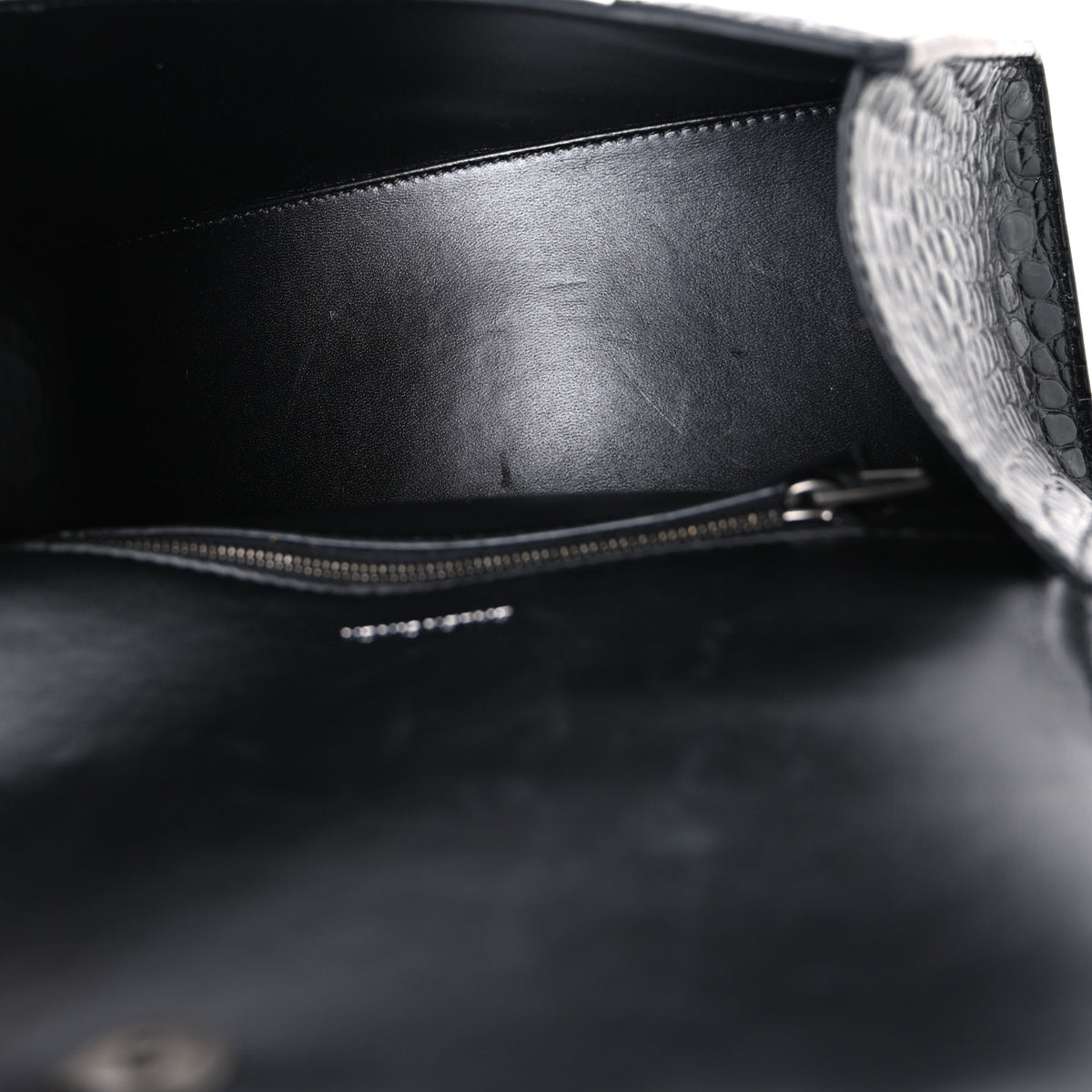 Shiny Calfskin Monochrome Crocodile Embossed Small Hourglass Top Handle Bag Black