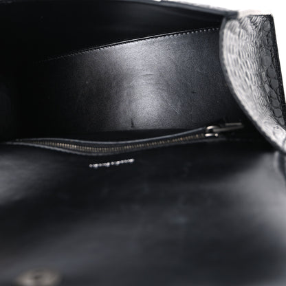 Balenciaga Shiny Calfskin Monochrome Crocodile Embossed Small Hourglass Top Handle Bag Black 5 of 11