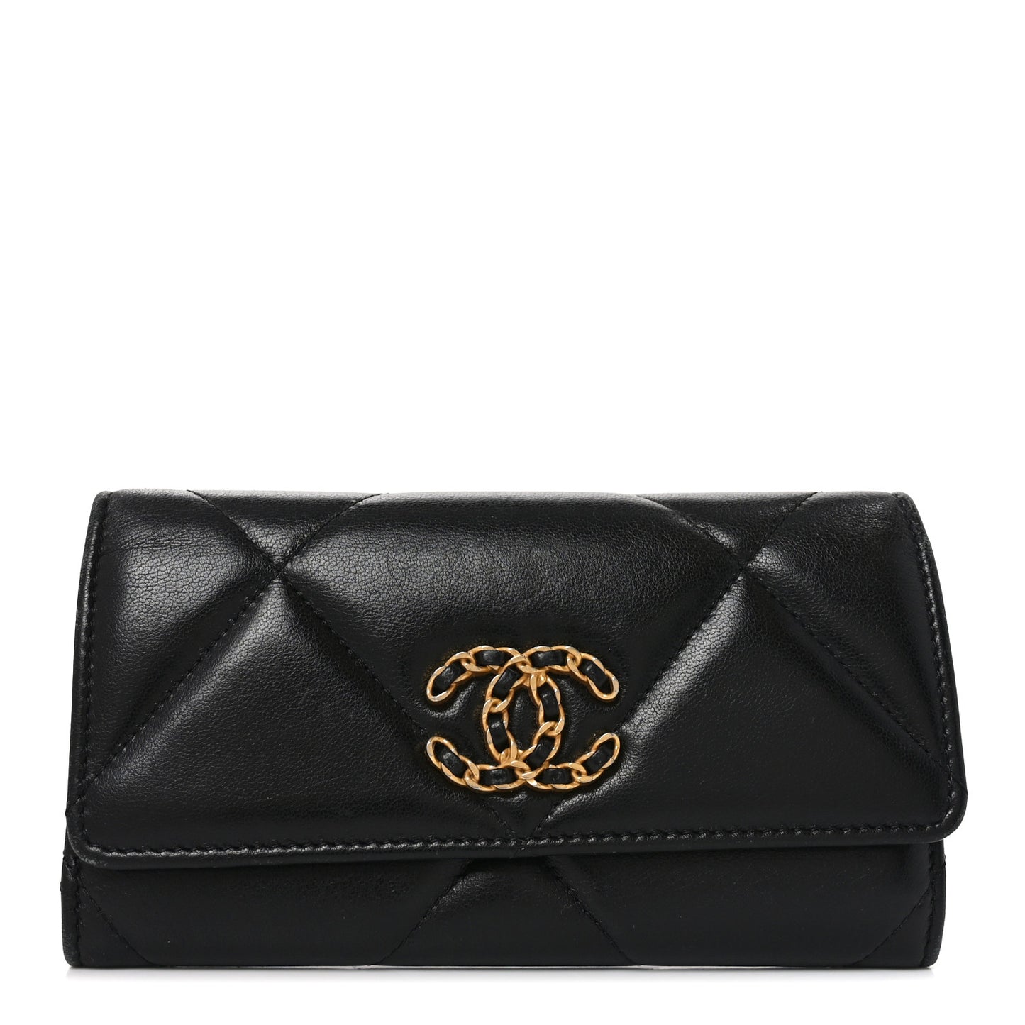 Lambskin Quilted Chanel 19 Flap Wallet Black