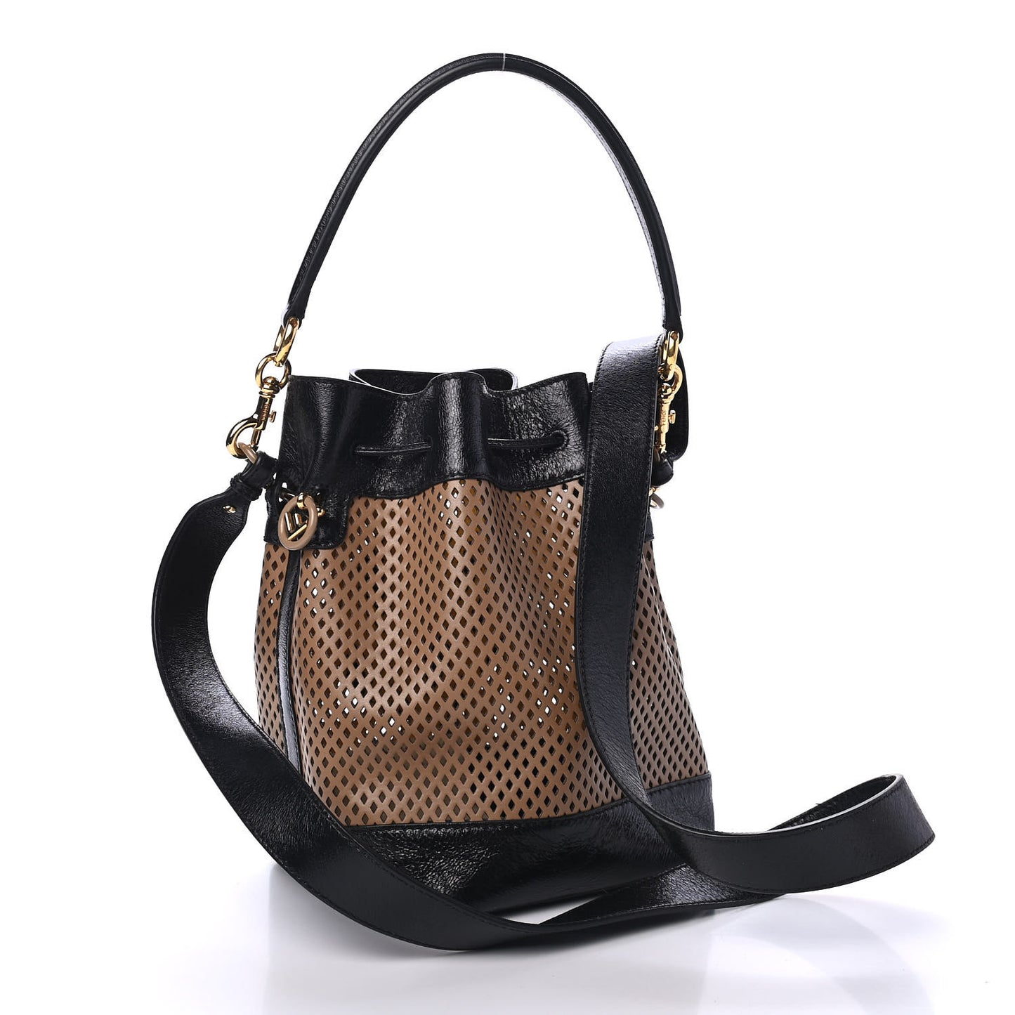Vitello Liberty Glossy Lambskin F is Fendi Perforated Large Mon Tresor Bucket Bag Sand Mimosa Black