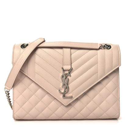 Saint Laurent Grain De Poudre Textured Mixed Matelasse Medium Triquilt Monogram Satchel Marble Pink 1 of 10