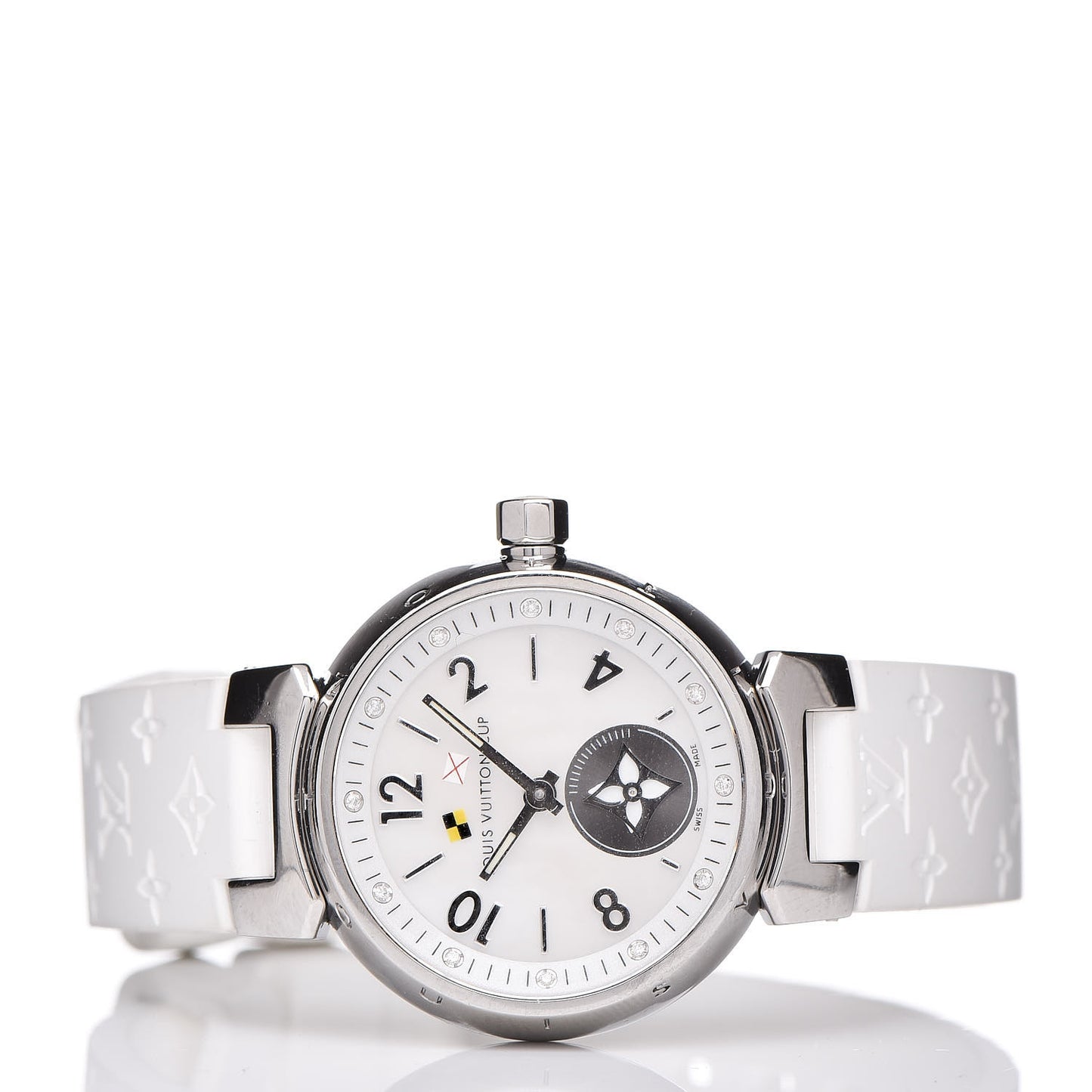 Stainless Steel Rubber Diamond Mother of Pearl 28mm Tambour Lovely Cup Quartz Watch
