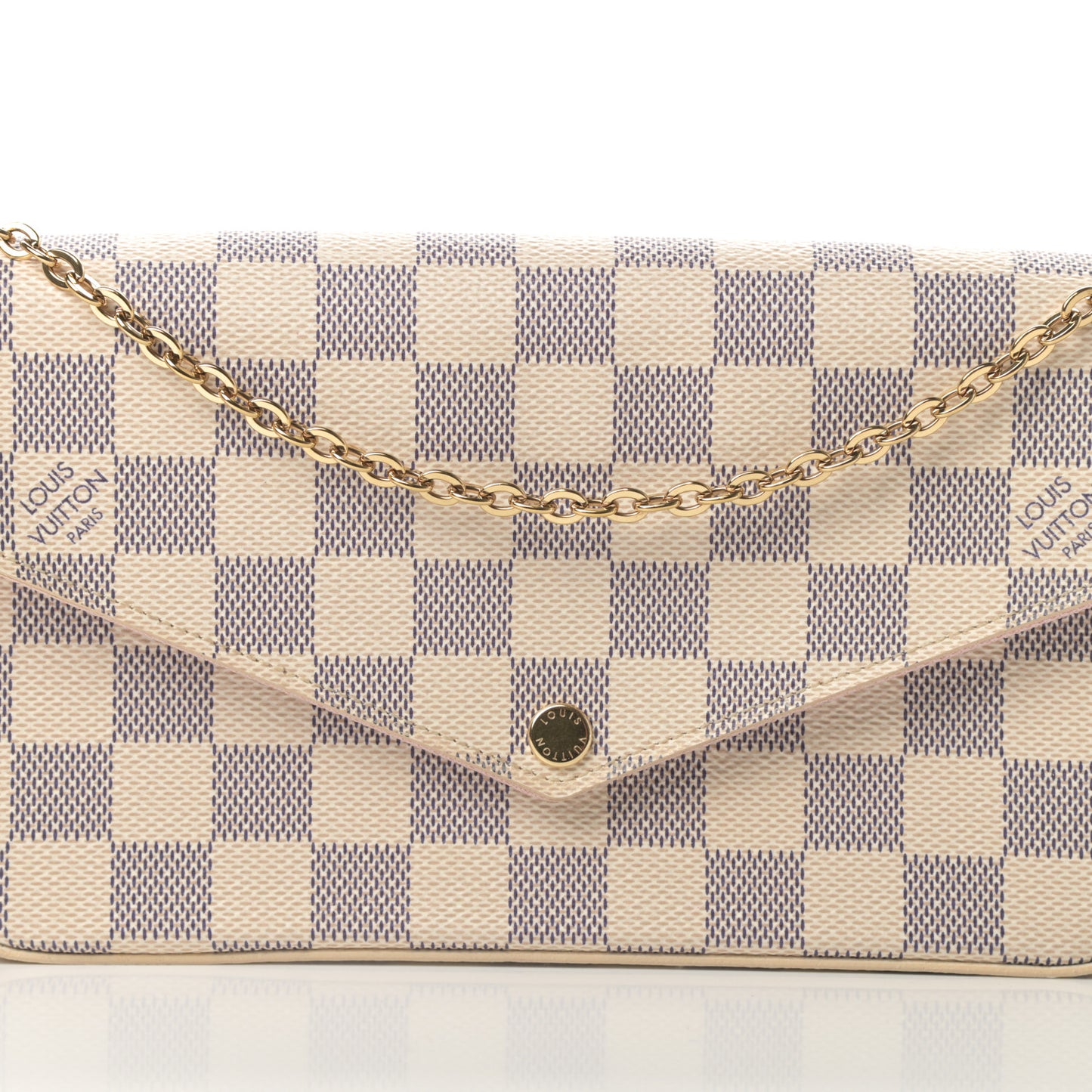 Damier Azur Pochette Felicie Chain Wallet Rose Ballerine