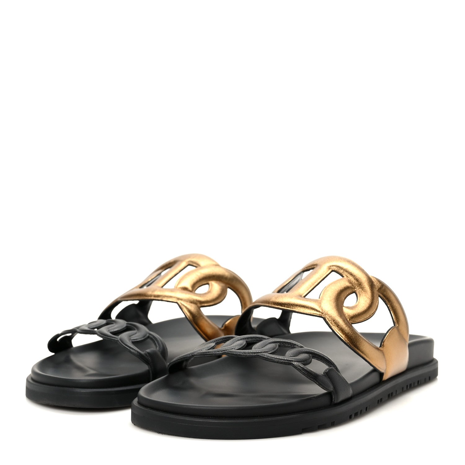 Hermes Metallic Nappa Extra Sandals 40 Black Gold 4 of 8