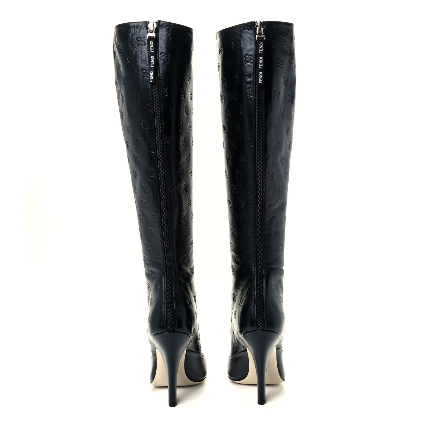 Vitello Karligraphy Embossed FFreedom Knee High Boots 39 Black