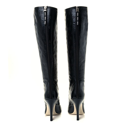 Fendi Vitello Karligraphy Embossed FFreedom Knee High Boots 39 Black 5 of 9
