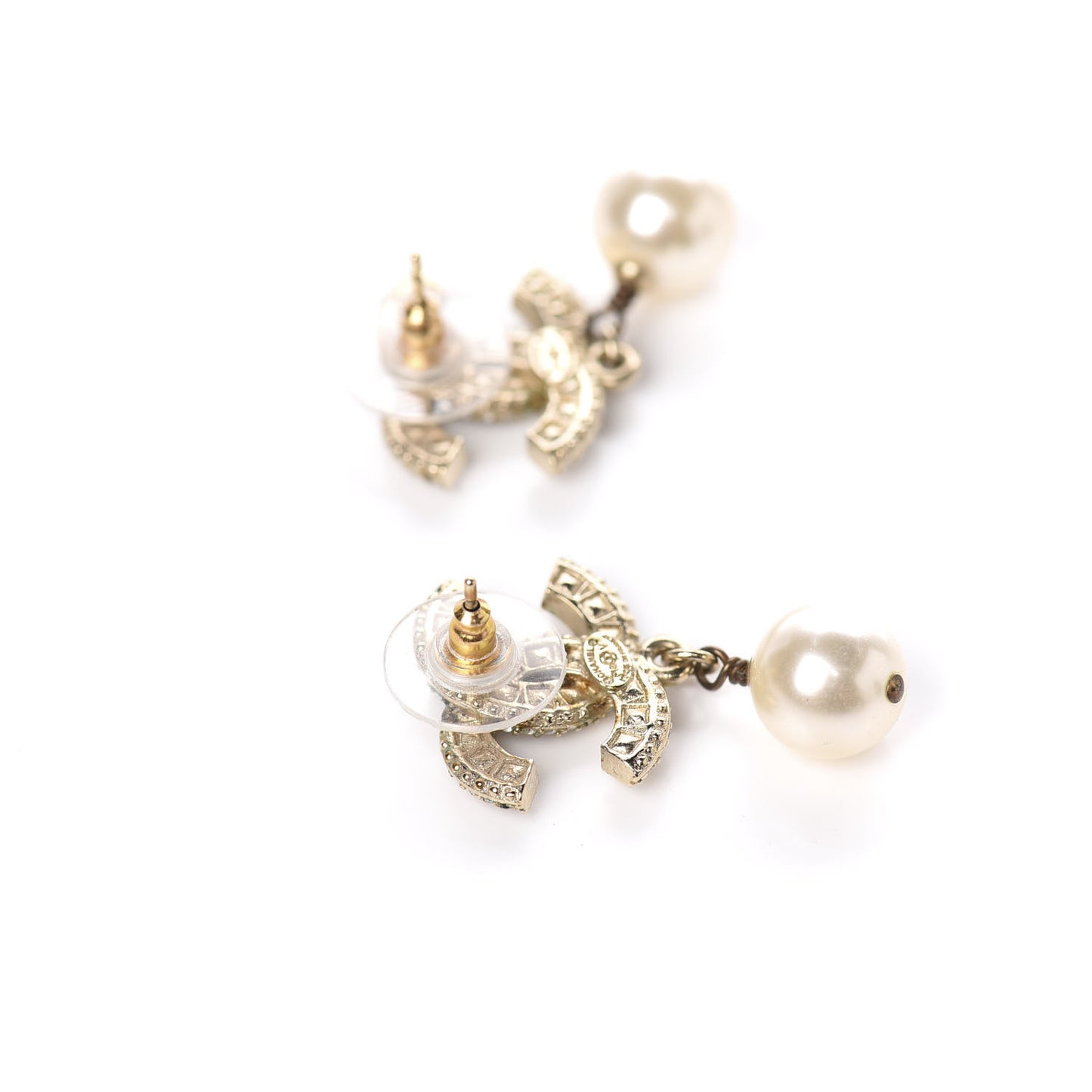Crystal Pearl CC Drop Earrings Gold