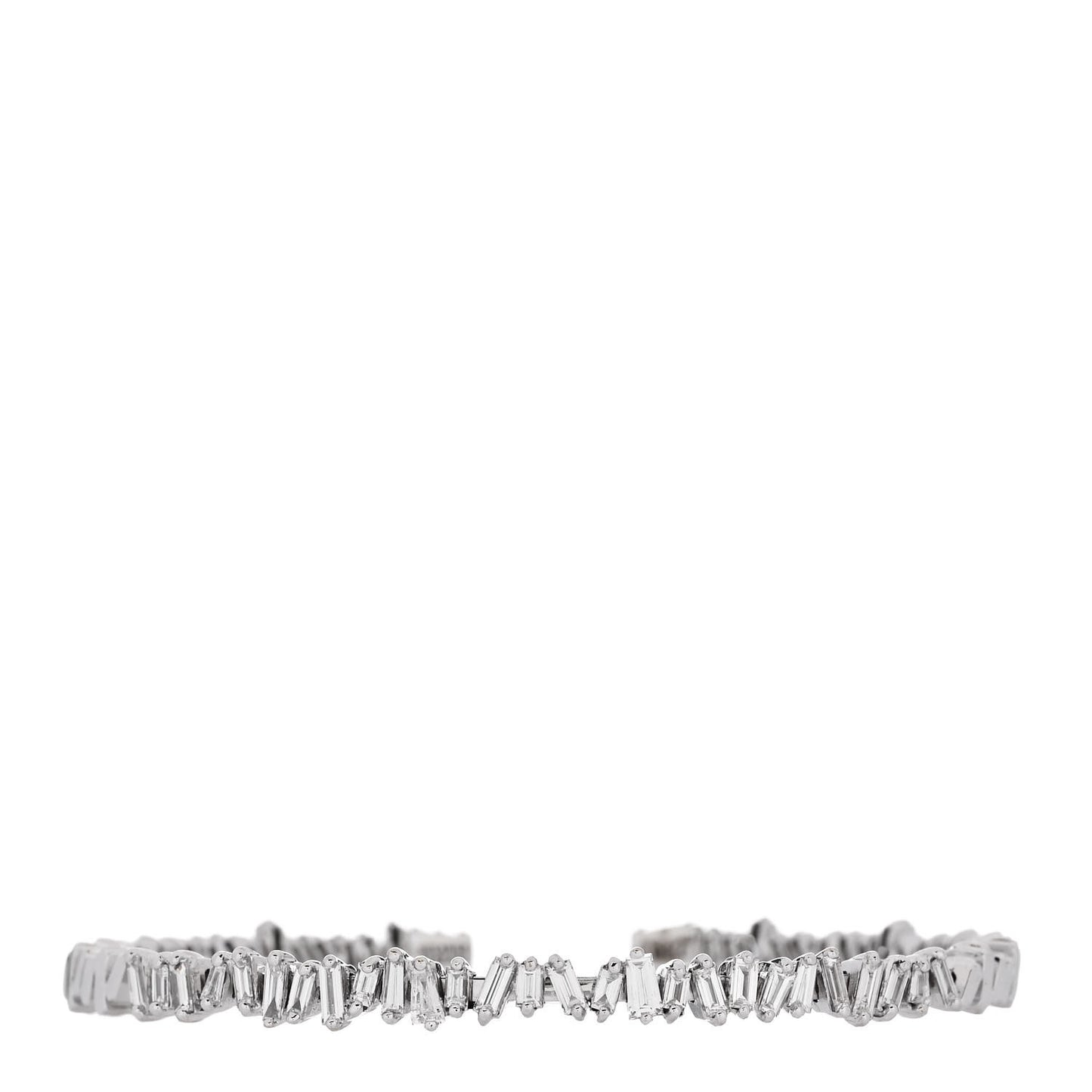 18K White Gold Diamond Fireworks Classic Baguette Bangle Bracelet