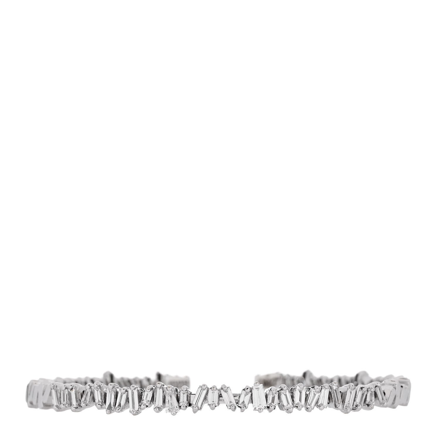 Suzanne Kalan 18K White Gold Diamond Fireworks Classic Baguette Bangle Bracelet 1 of 3
