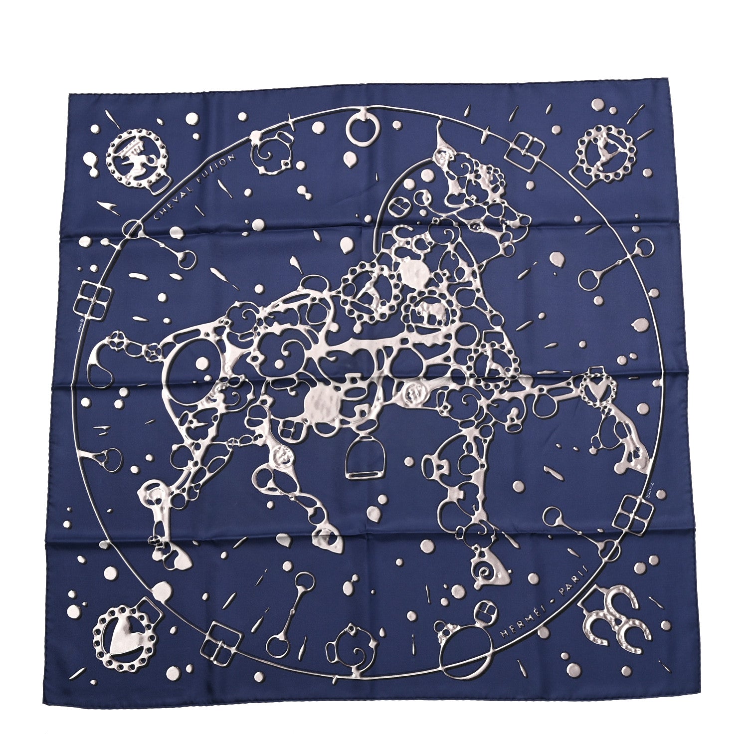 Hermes Silk Cheval Fusion Scarf 90 Marine Gris Argent 1 of 5