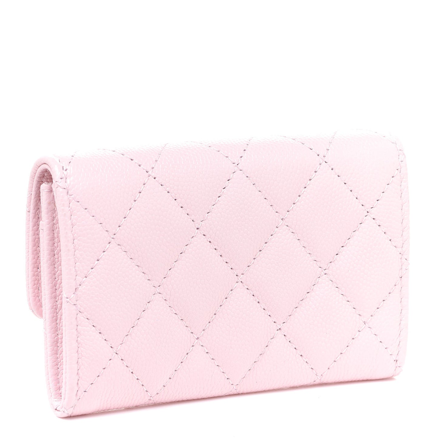 Caviar Quilted Crystal CC Flap Card Holder Pink