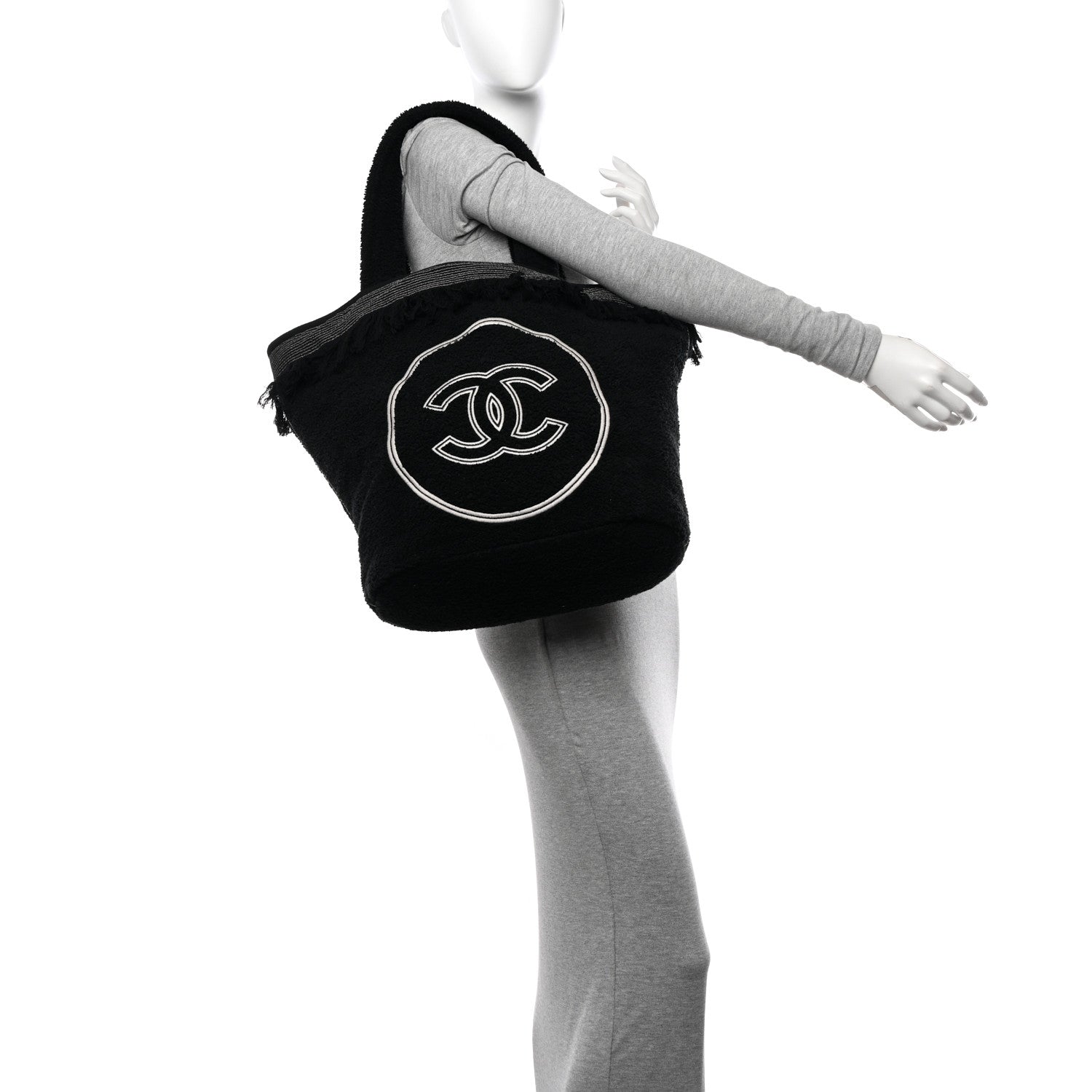Chanel Terry Cotton CC Beach Tote Towel Set Black 2 of 14