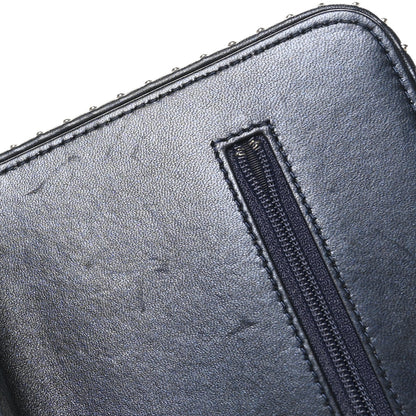 Chanel Lambskin Chevron Quilted Studded Wallet On Chain WOC Navy 12 of 13