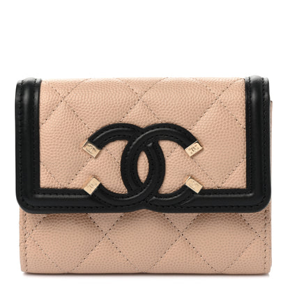 Chanel Caviar Quilted Filigree Flap Card Holder Beige Black 1 of 9