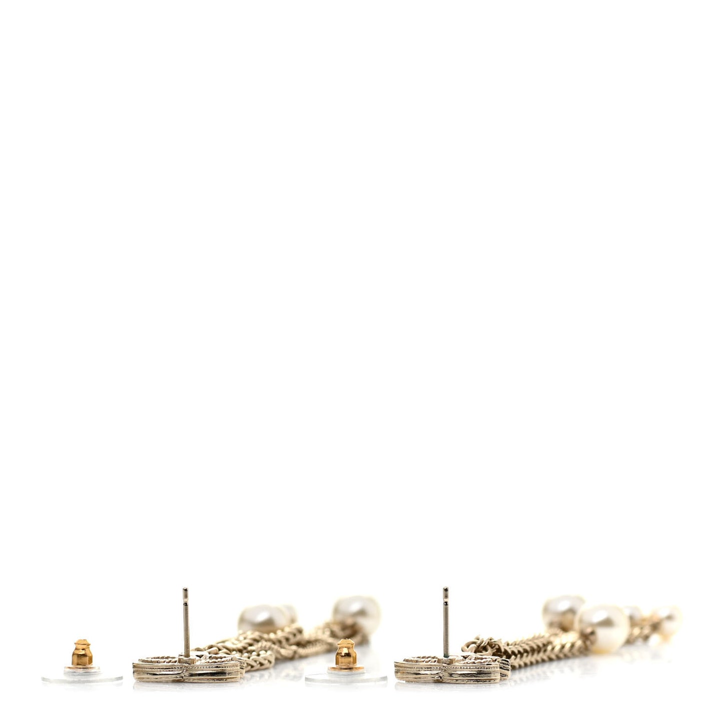 Glass Pearl CC Long Drop Earrings Gold