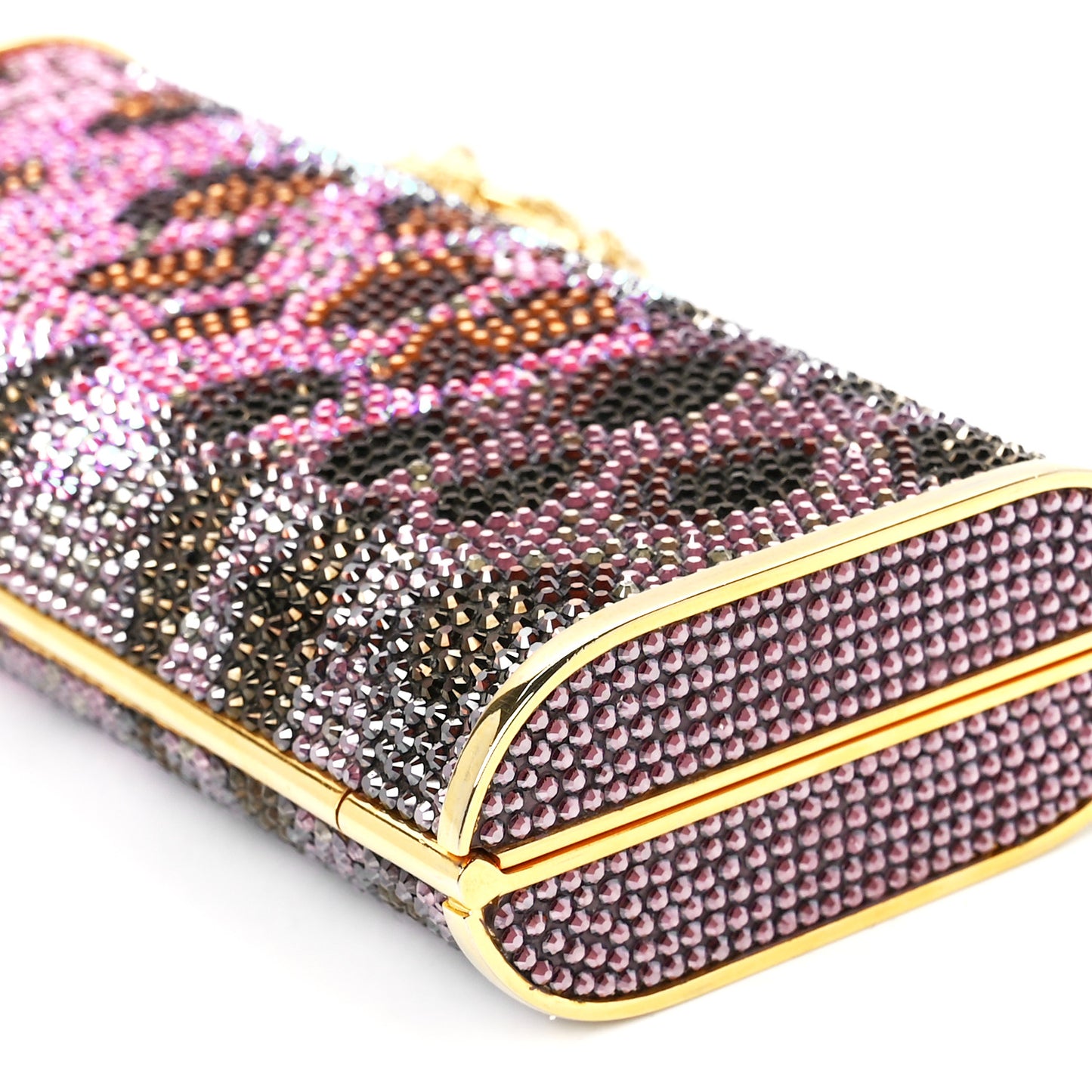 Crystal Leopard Minaudiere Clutch Pink Gold