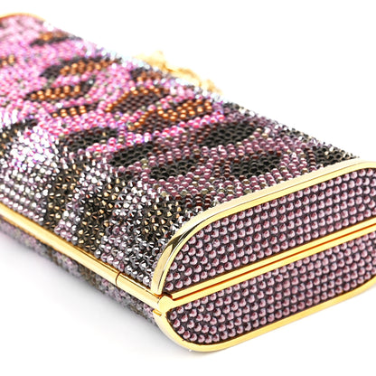 Judith Leiber Crystal Leopard Minaudiere Clutch Pink Gold 10 of 10