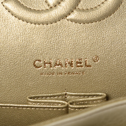 Chanel Metallic Patent Crumpled Calfskin Chevron Quilted Medium Double Flap Gold 6 of 12