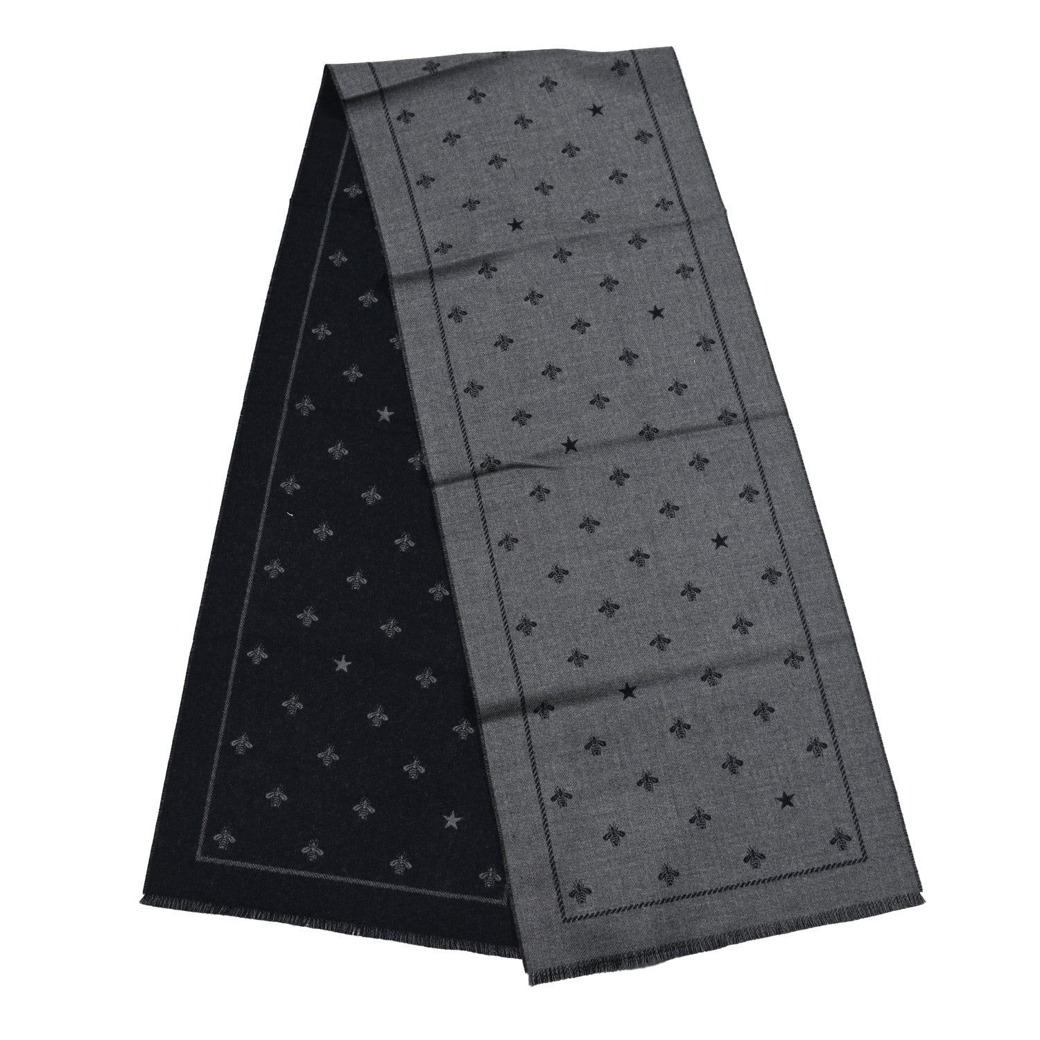 Gucci Wool Bee Costel Scarf Grey Blue 2 of 4