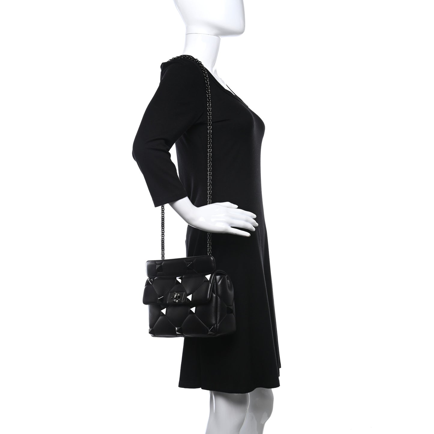 Nappa Large Roman Stud Shoulder Bag Black