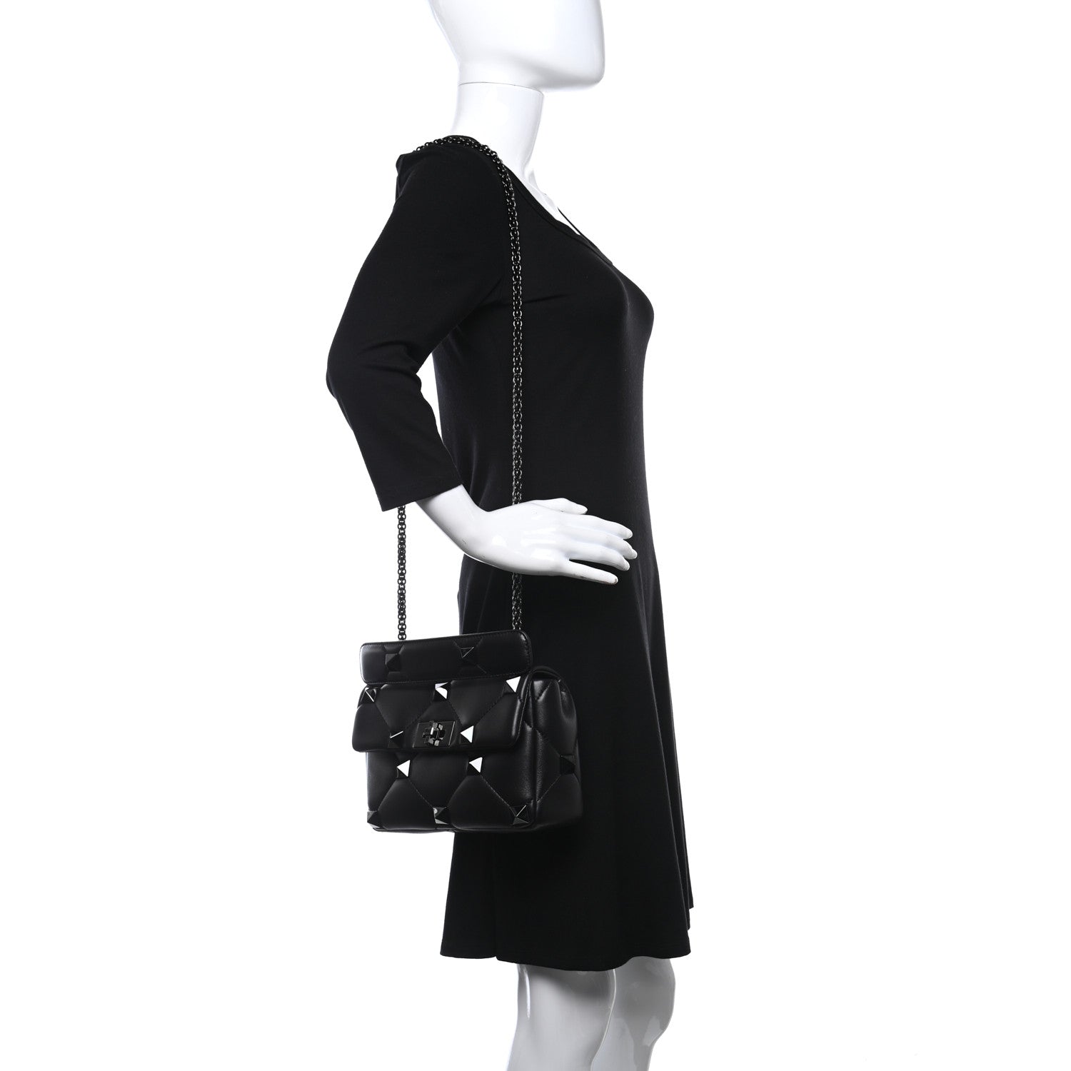 Valentino Garavani Nappa Large Roman Stud Shoulder Bag Black 2 of 8