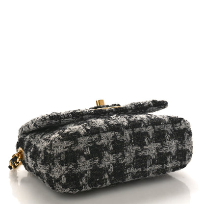 Chanel Wool Tweed Quilted Small Elegant Chain Flap Black Grey 4 of 9