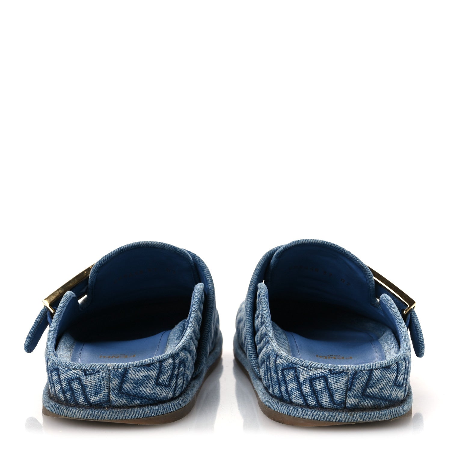 Fendi Denim Jacquard FF Womens Fendi Feel Buckled Mules 37 Blue