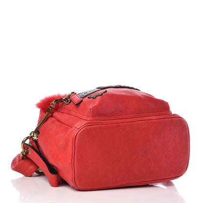 MCM Lambskin Fox Fur Small Stark Insignia Backpack Red 4 of 18