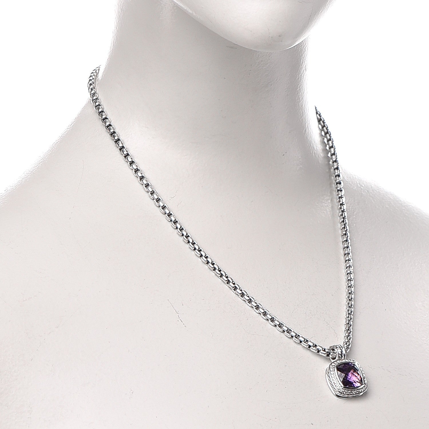 David Yurman Sterling Silver 14K Yellow Gold Diamond Amethyst 11mm Albion Pendant Necklace 2 of 5