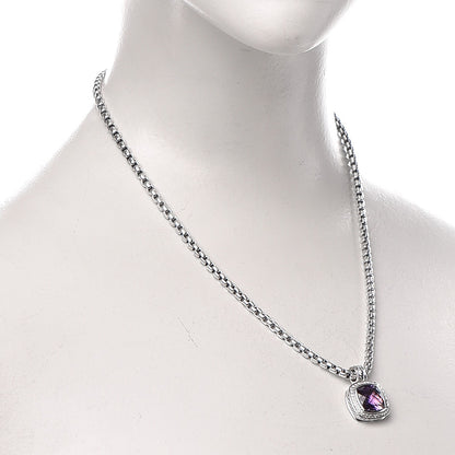 David Yurman Sterling Silver 14K Yellow Gold Diamond Amethyst 11mm Albion Pendant Necklace 2 of 5
