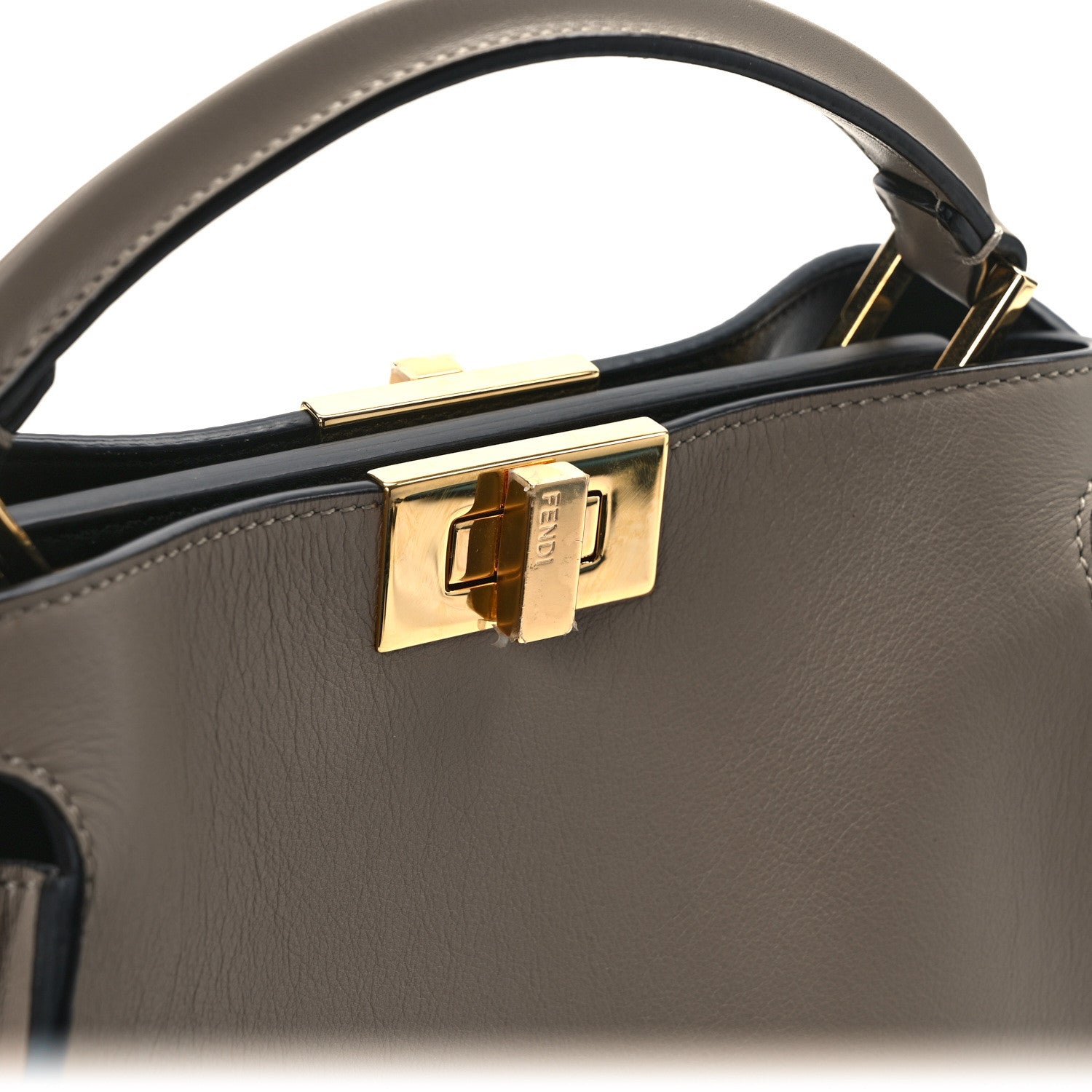 Fendi Vitello Tahiti Burro Medium Peekaboo Iconic Essentially Satchel Tortora Black 14 of 14
