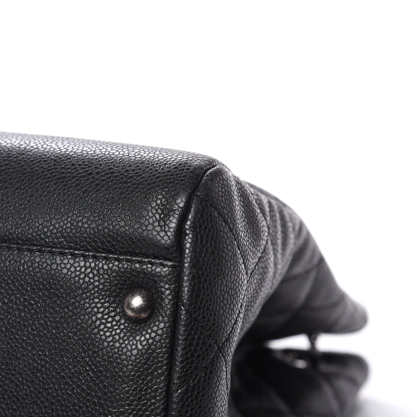 Metallic Grained Calfskin Woven Chain Large Shopping Bag Black