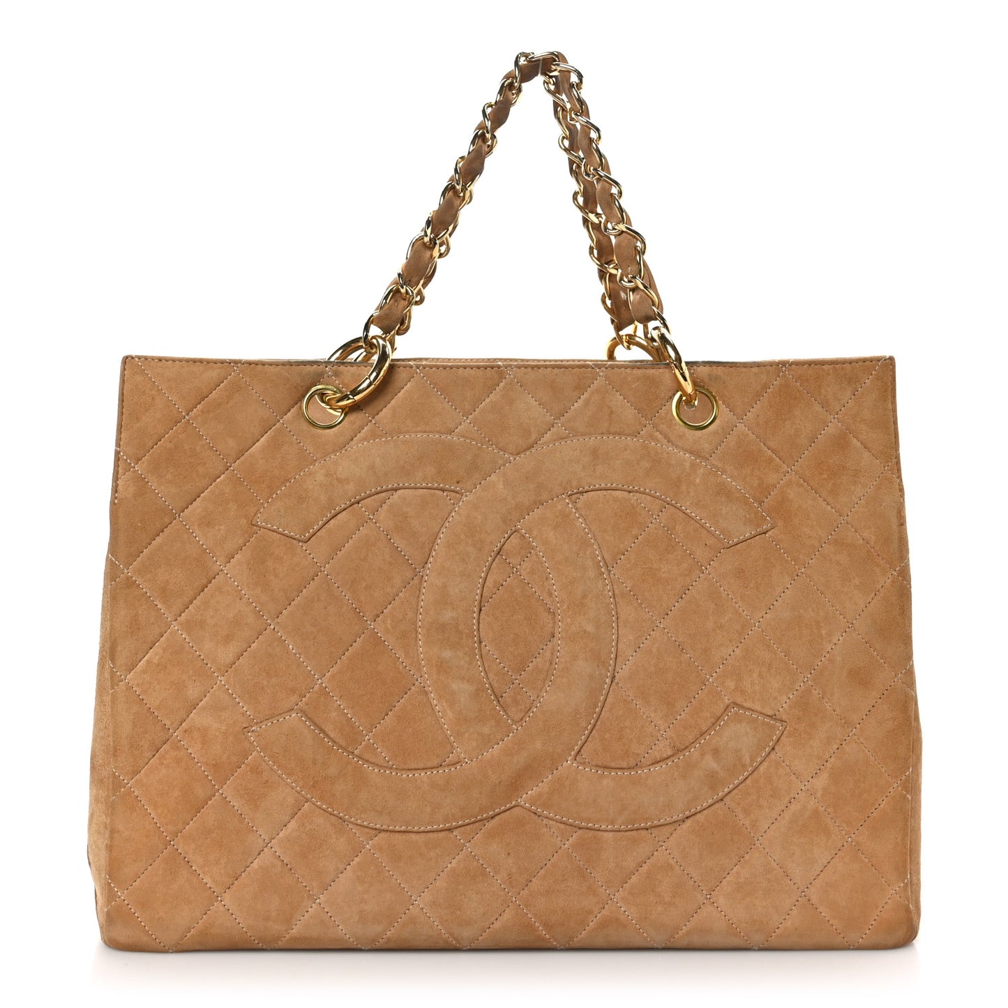 Suede Quilted CC Timeless Shopping Tote Beige