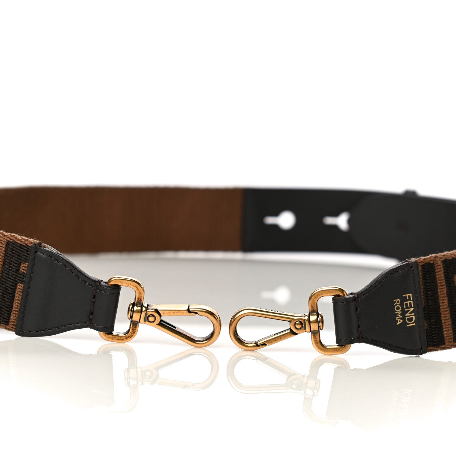 Fendi Ribbon Vitello Century FF 1974 Flat Studded Strap You Fango Marrone Ebano 4 of 6