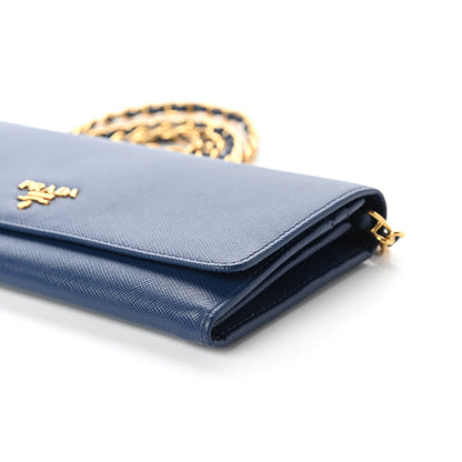 Prada Saffiano Metal Oro Chain Wallet Bleuette 7 of 10