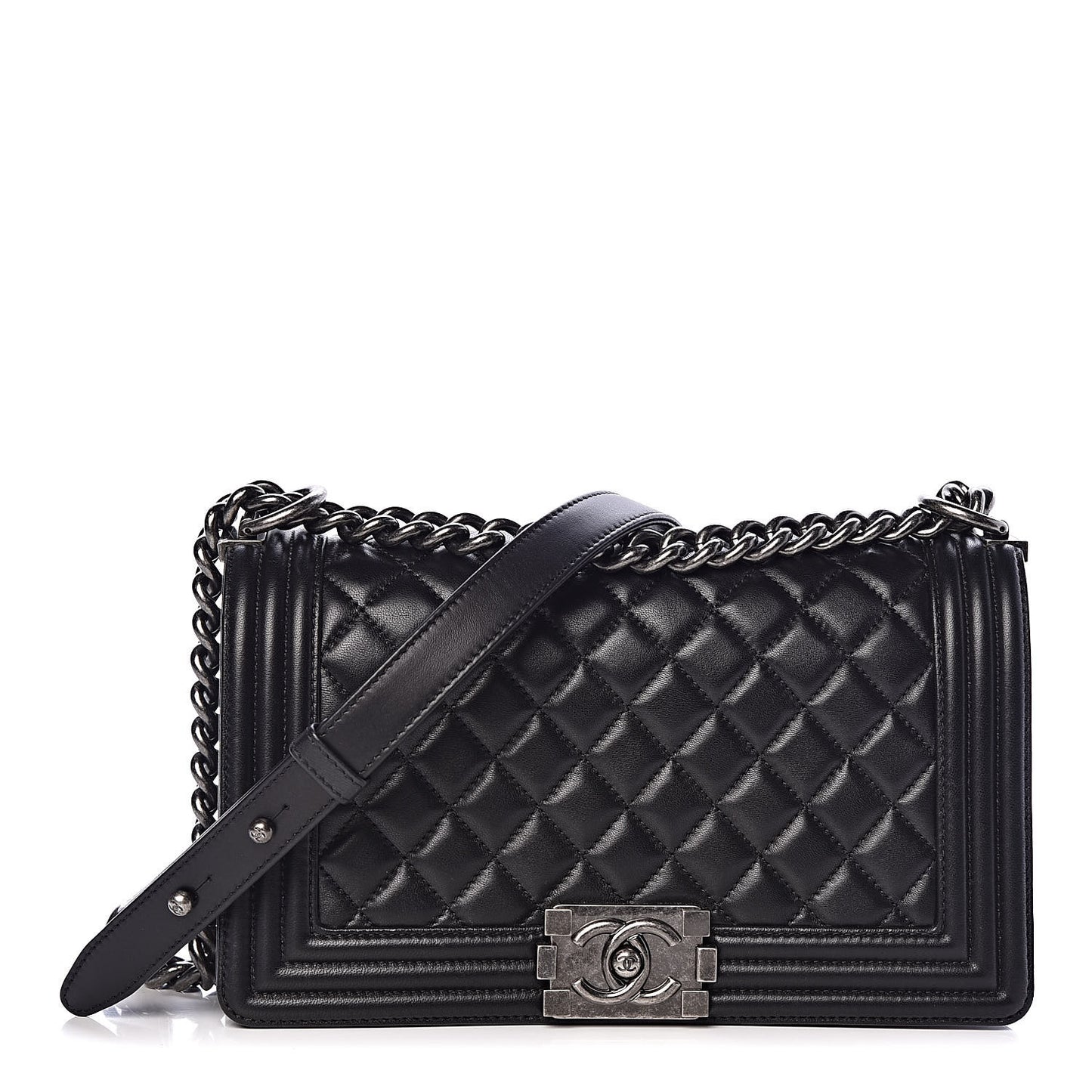 Lambskin Quilted Medium Boy Flap Black