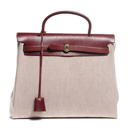 Hermes Vache Hunter Calfskin Toile Herbag 30 PM Havane 1 of 11