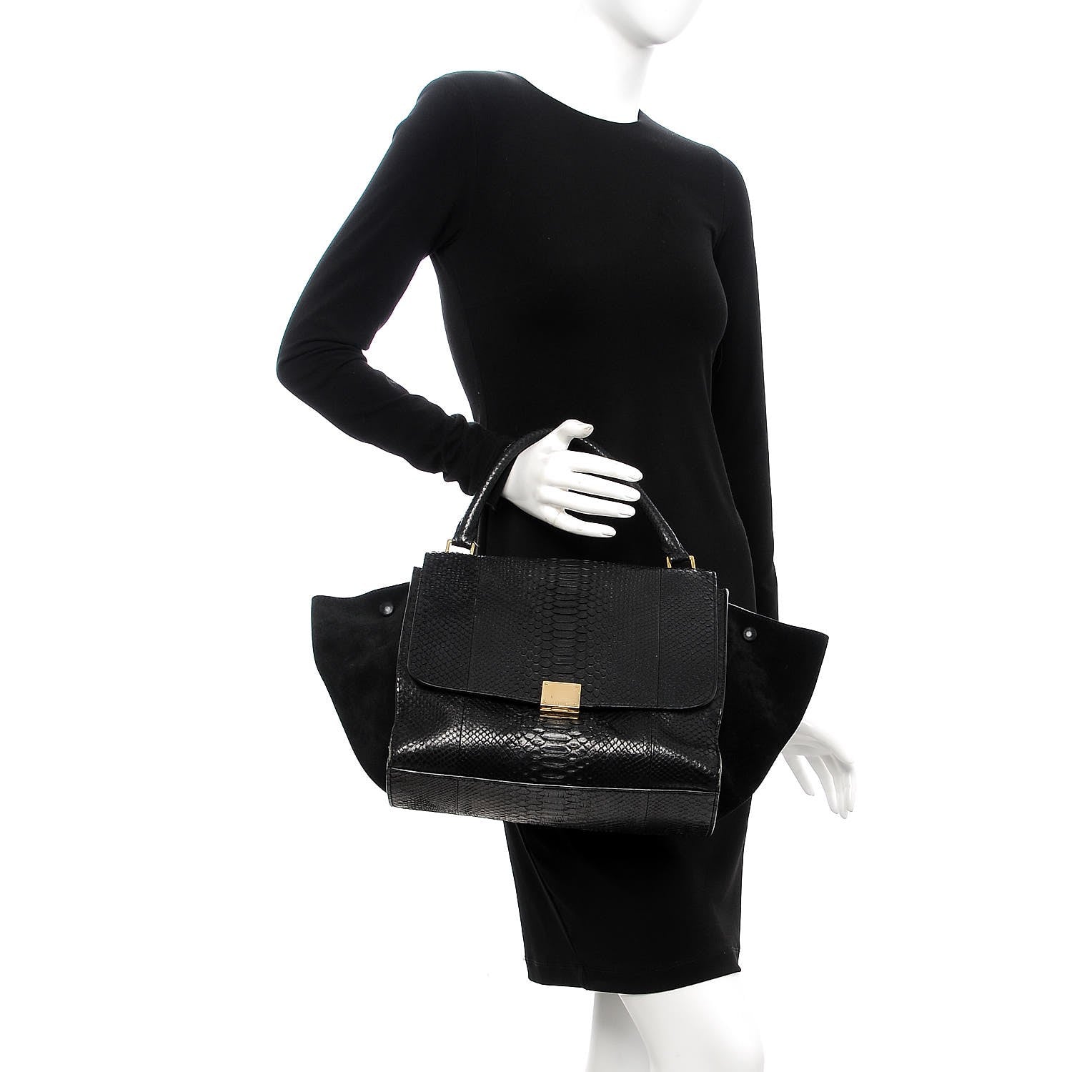 Celine Python Suede Medium Trapeze Black 3 of 8
