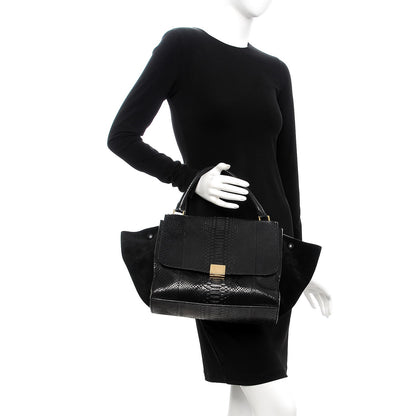 Celine Python Suede Medium Trapeze Black 3 of 8
