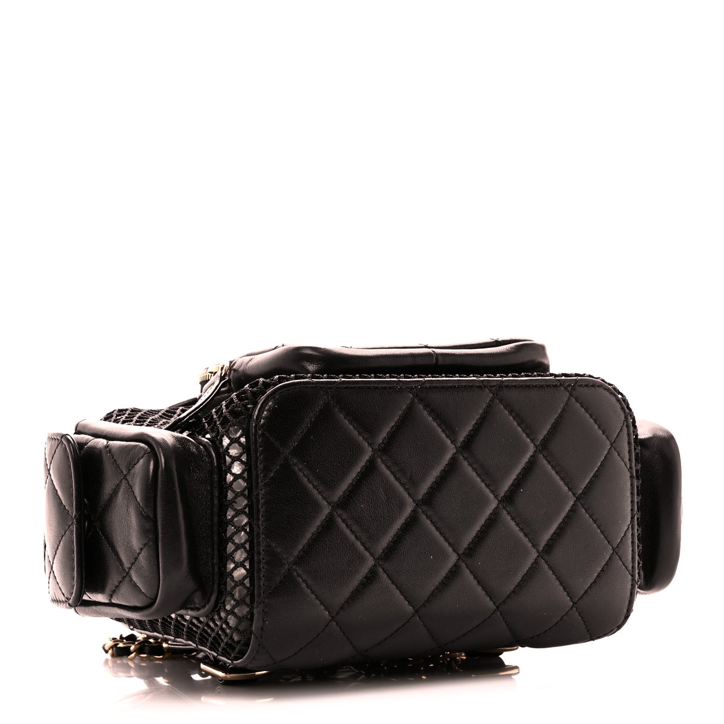 Shiny Lambskin Mesh Quilted Small Cargo Duma Drawstring Backpack Black