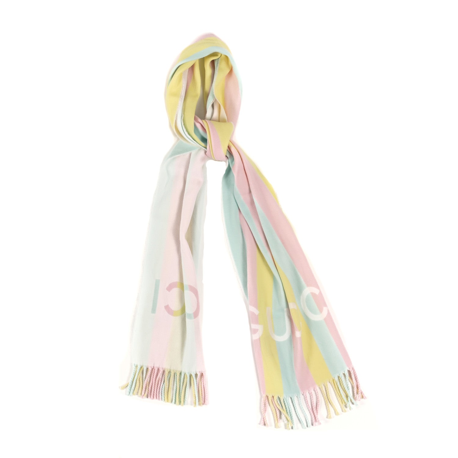 Gucci Wool Cotton Jacquard Magmadera Striped Scarf Pastel Multicolor 2 of 4