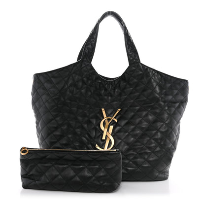 Saint Laurent Lambskin Quilted Maxi Icare Shopping Tote Black 3 of 15