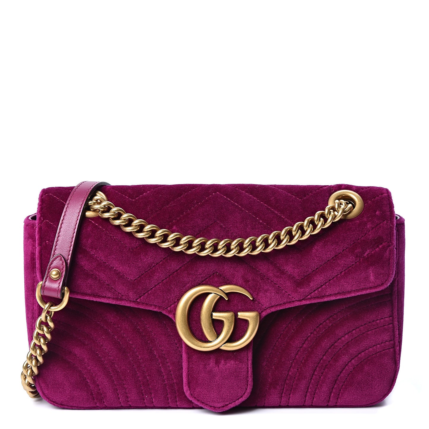 Velvet Matelasse Small GG Marmont Shoulder Bag Fuchsia Violet Cyclamen