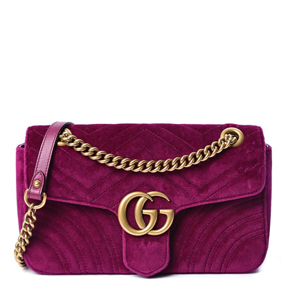 Gucci Velvet Matelasse Small GG Marmont Shoulder Bag Fuchsia Violet Cyclamen 1 of 9