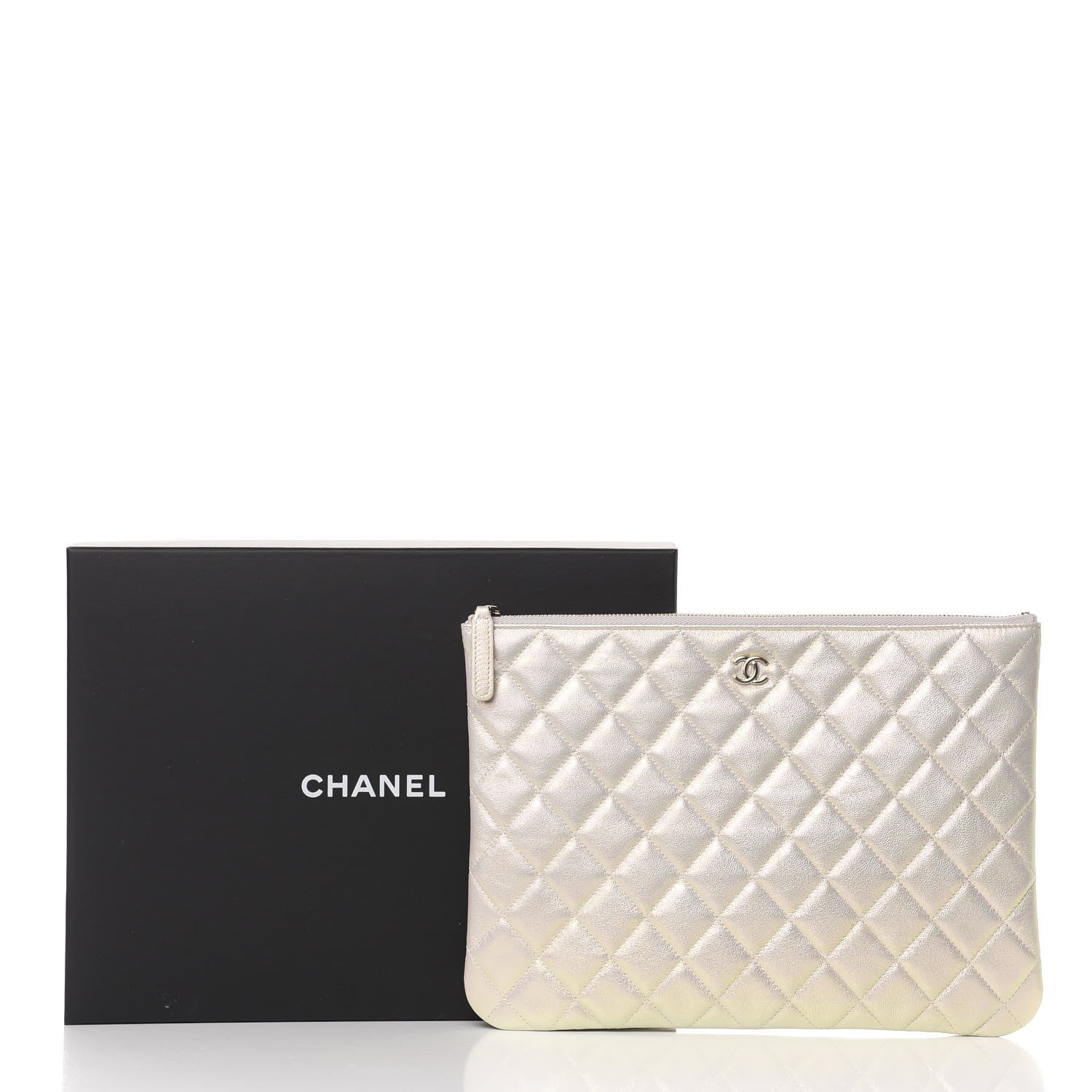 Chanel Iridescent Lambskin Quilted Medium Cosmetic Case White 8 of 8