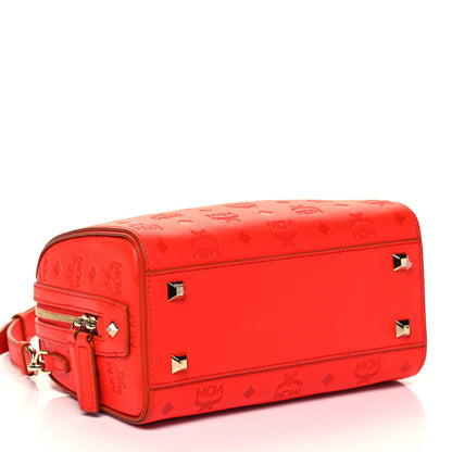 MCM Calfskin Ottomar Monogram Small Essential Boston Bag Red 4 of 9
