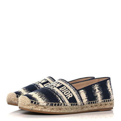 Christian Dior Cotton D-Stripes Embroidered Granville 15mm Espadrilles 37 Deep Blue 3 of 12