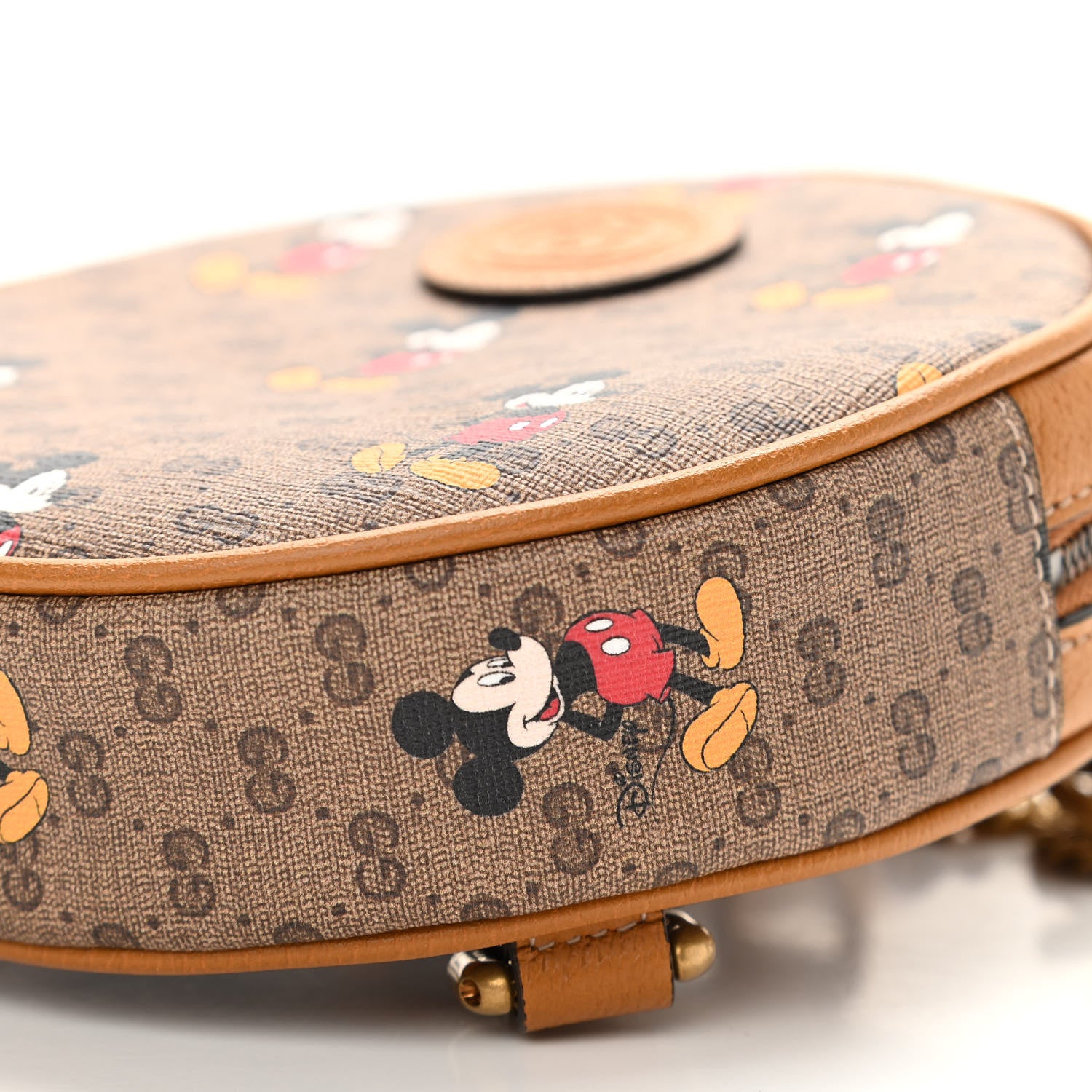 Gucci X DISNEY Mini Vintage GG Supreme Monogram Mickey Mouse Round Backpack Beige Vintage Sun Oil 10 of 11