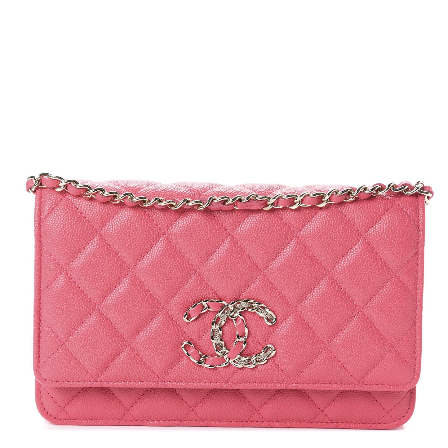 Caviar Quilted French New Wave Chain CC Wallet On Chain WOC Pink